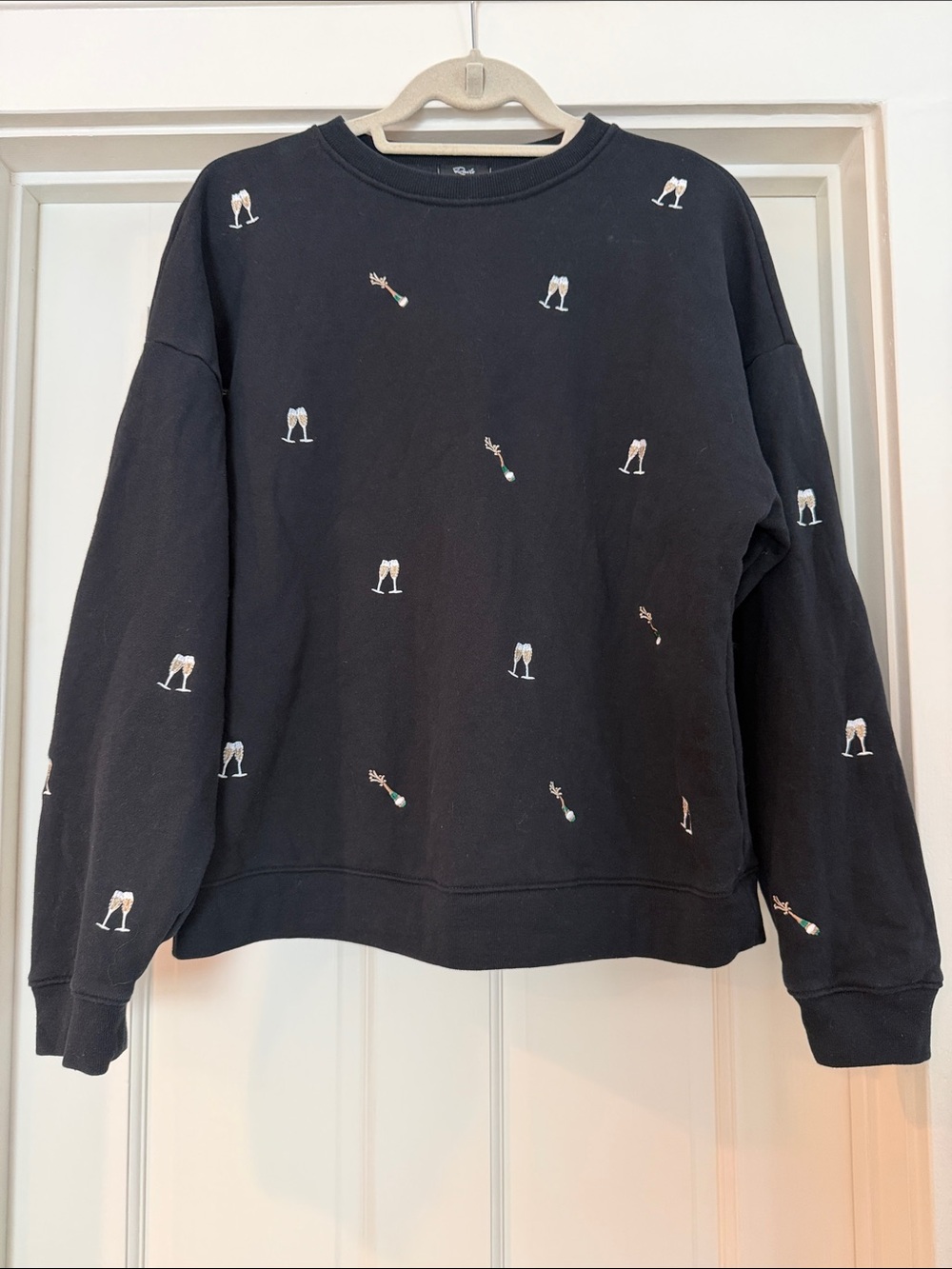 Rails Women’s Varisty Black Crewneck Sweatshirt with Champagne Embroidery